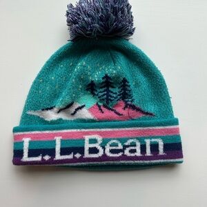 L.L. Bean Kids' Teal and Pink Pom-Pom Hat